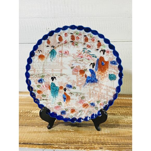 Set of 2 Vintage Antique Hand Painted Geisha Girls Scalloped Nippon Plates 8.5" - Picture 12 of 13